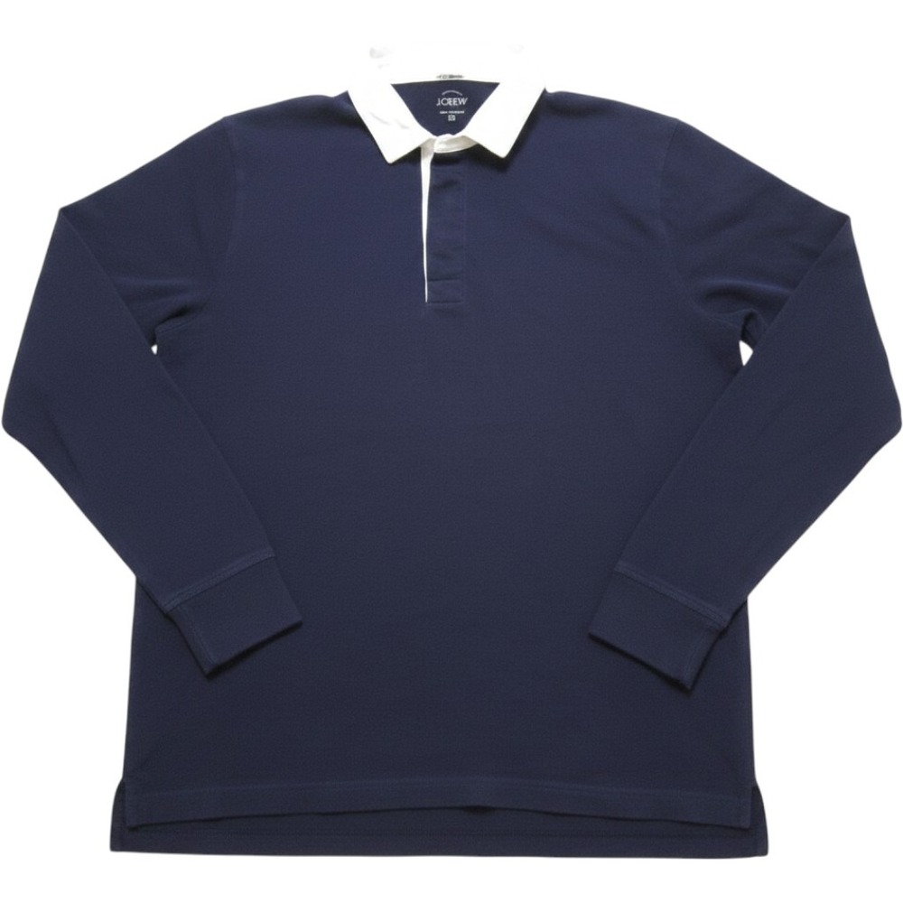 J.Crew Mens Navy Blue Long Sleeve Rugby Shirt White Collar Sz L (M480)